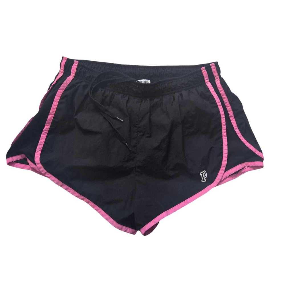 VS Victoria's Secret Black PINK Nylon Athletic Shorts Built-in Brief Size Large